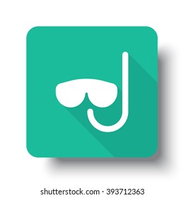 Flat white Scuba Diving web icon on green button with drop shadow
