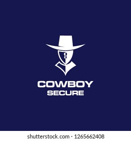flat white shield lock with cowboy hat logo icon vector template inspiration