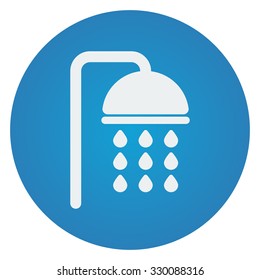 Flat white Shower icon on blue circle