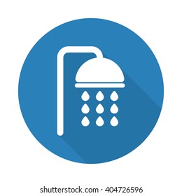 Flat white Shower web icon with long drop shadow on blue circle