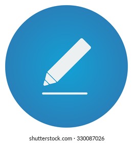 Flat white Sign Here icon on blue circle