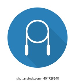 Flat white Skipping Rope web icon with long drop shadow on blue circle