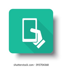 Flat white Smartphone  web icon on green button with drop shadow