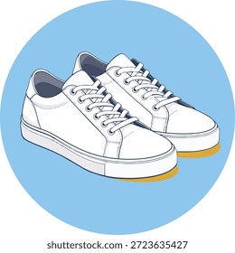flacher weißer Sneaker auf blauem Hintergrund