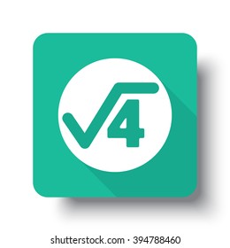 Flat white Square Root web icon on green button with drop shadow