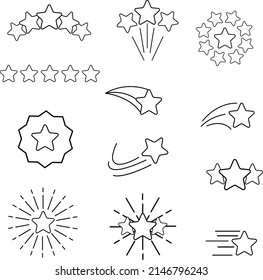 Flat white stars illustrations, star collection, five stars