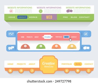 Flat White Style Vector Header Horizontal Web Menu Design Set