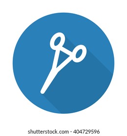 Flat white Surgical Clamps web icon with long drop shadow on blue circle