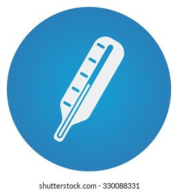 Flat white Thermometer icon on blue circle