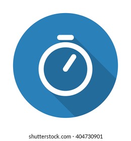 Flat white Timer web icon with long drop shadow on blue circle
