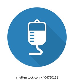 Flat white Transfusion web icon with long drop shadow on blue circle