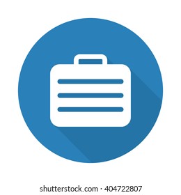 Flat white Travel Case web icon with long drop shadow on blue circle