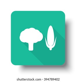 Flat white Vegetables web icon on green button with drop shadow