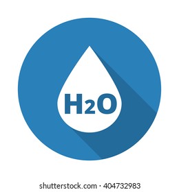 Flat white Water web icon with long drop shadow on blue circle