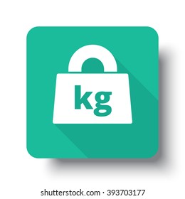 Flat white Weight Kilograms web icon on green button with drop shadow