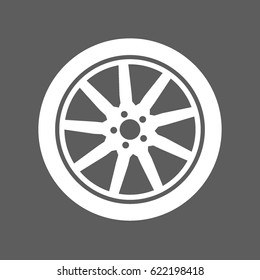 flat white wheel and tire with rim isolated in dark grey square