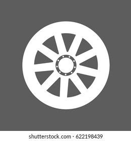 flat white wheel and tire with rim isolated in dark grey square