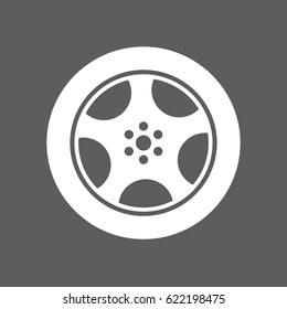 flat white wheel and tire with rim isolated in dark grey square