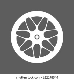 flat white wheel and tire with rim isolated in dark grey square
