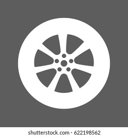 flat white wheel and tire with rim isolated in dark grey square