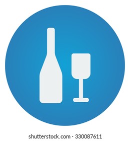 Flat white Wine icon on blue circle