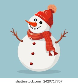 Flat white winter design snowman character with scarf and beanie.