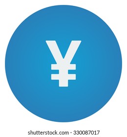 Flat white Yen icon on blue circle