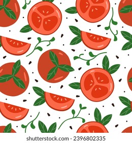 Flat whole and slice of tomato seamless pattern