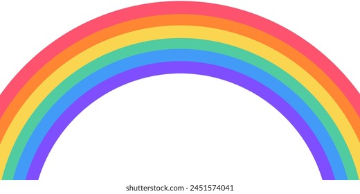 Flat wide rainbow arc shape. Half circle, bright spectrum colors. Colorful striped pattern. Background. Vector illustration