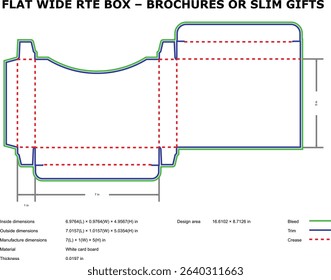 Flat wide rte box template for brochures or slim gifts die-cut design