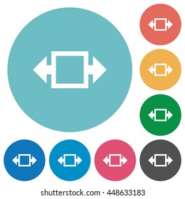Flat width tool icon set on round color background.