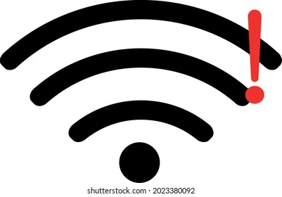 Flat wifi signal icon with connection error. For signs and computer work. Wifi vector with glitch