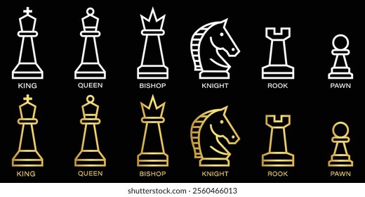 a flat Wight and golden Chess pieces thin icon