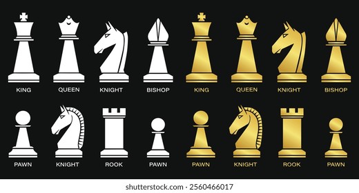 a flat Wight and golden Chess pieces thin icon