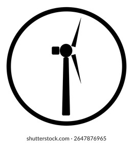 Flat wind turbine icon in circle style shows renewable electricity, green energy and clean eco-friendly power design.
