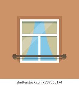 Flat window with facade cornice on brown wall