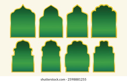 flat window gold and green color, Eid fitr decoration, gift, greeting card, and poster for Islamic celebration event element