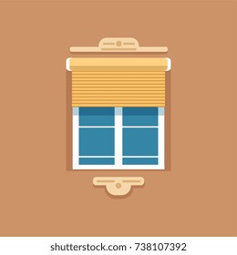 Flat window with jalousie and decorative facade cornice