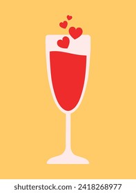Flat Wine Drink in Glass for Valentines Drink Icon Doodle Vector Illustration Ioslated with Heart Shape