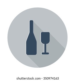 Flat Wine icon with long shadow on grey circle