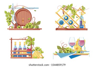 Icono de bodega plana con barril clásico de madera, botella de vino. Colección de conceptos símbolos modernos para el alcohol rojo, Internet, y la web. Pixel perfecto. Ilustración vectorial.
