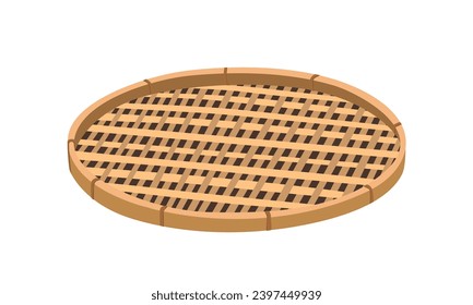 Flat winnowing basket vector. Vintage bamboo winnowing basket. agricultural tool. Flat vector in cartoon style isolated on white background.