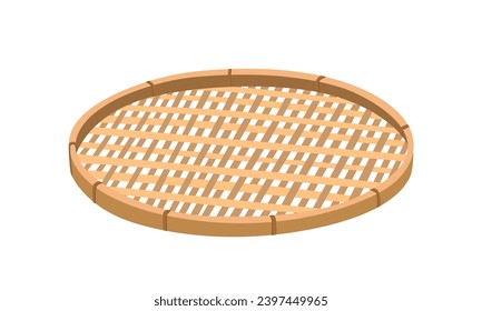 Flat winnowing basket vector. Vintage bamboo winnowing basket. agricultural tool. Flat vector in cartoon style isolated on white background.