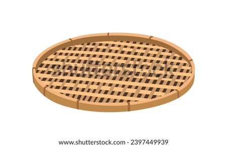 Flat winnowing basket vector. Vintage bamboo winnowing basket. agricultural tool. Flat vector in cartoon style isolated on white background.
