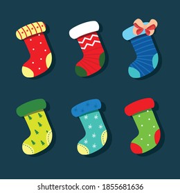 Flat winter christmas socks holiday vector collections