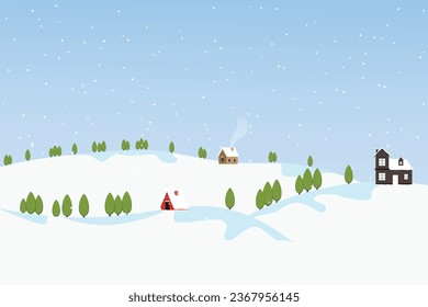 Flat Winter landscape background with snowy