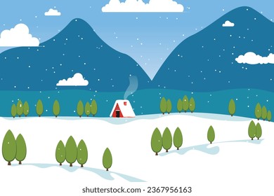 Flat Winter landscape background with snowy