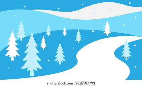 flat winter landscape and road christmas scene