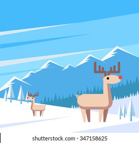 Flat Winter Landscape. Vector Illustration.