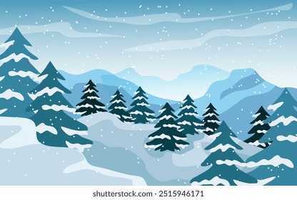 Flat winter outdoor scenery landscape